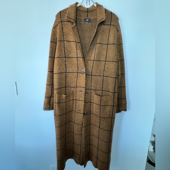 LINE Tops - LINE Plaid Long Cardigan/Duster – Brown & Black Check - Size Medium